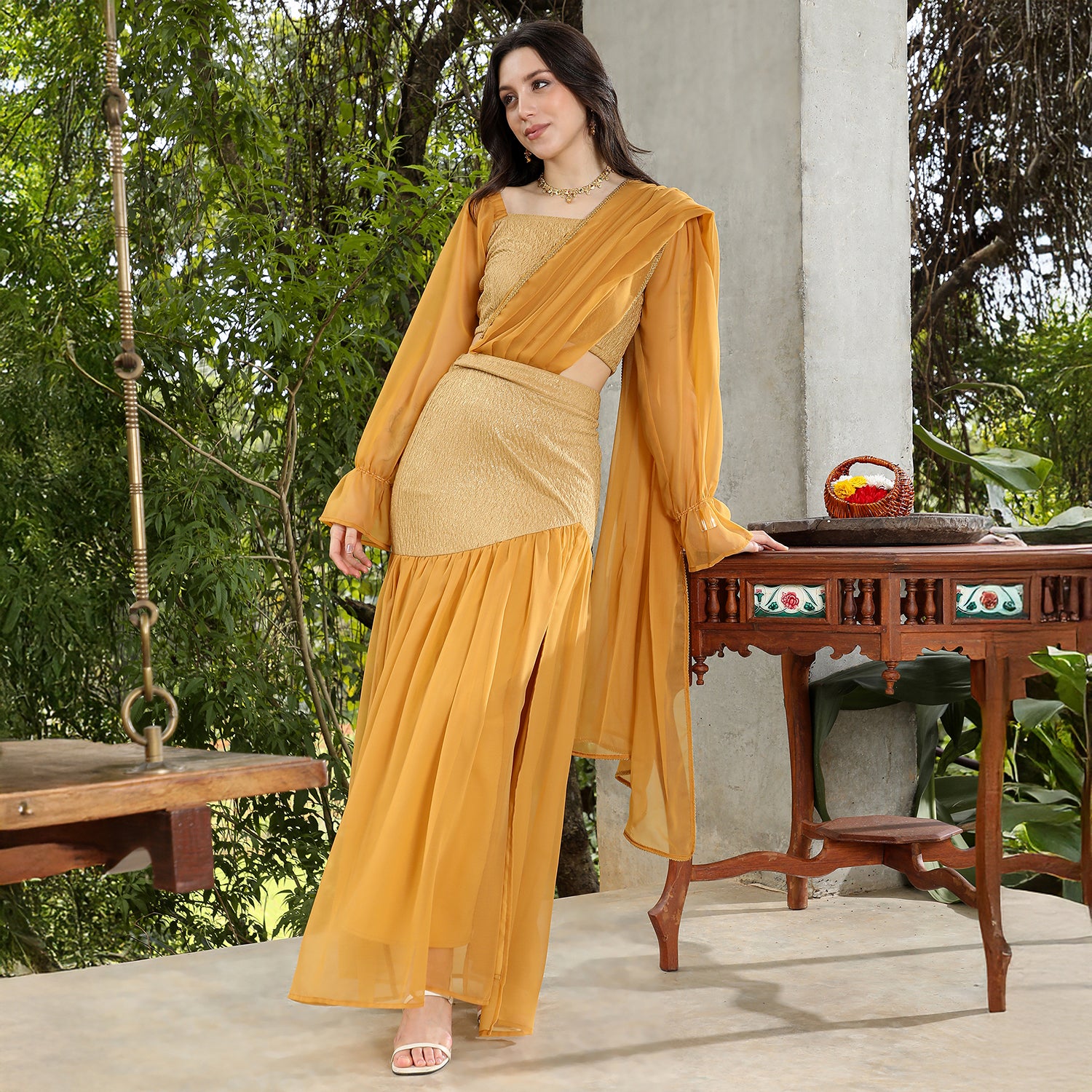 Textured-Block Pre-Draped Saree