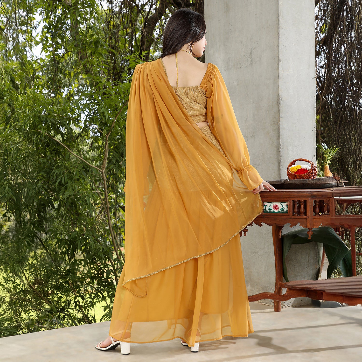 Textured-Block Pre-Draped Saree