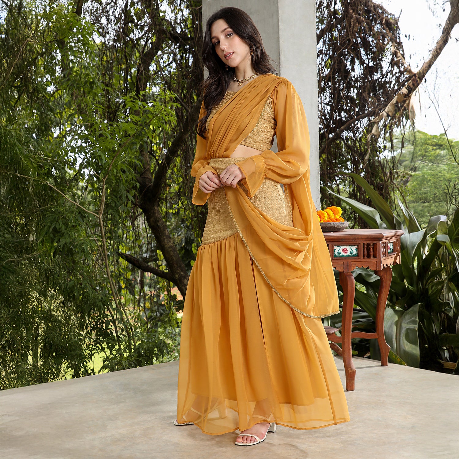 Textured-Block Pre-Draped Saree