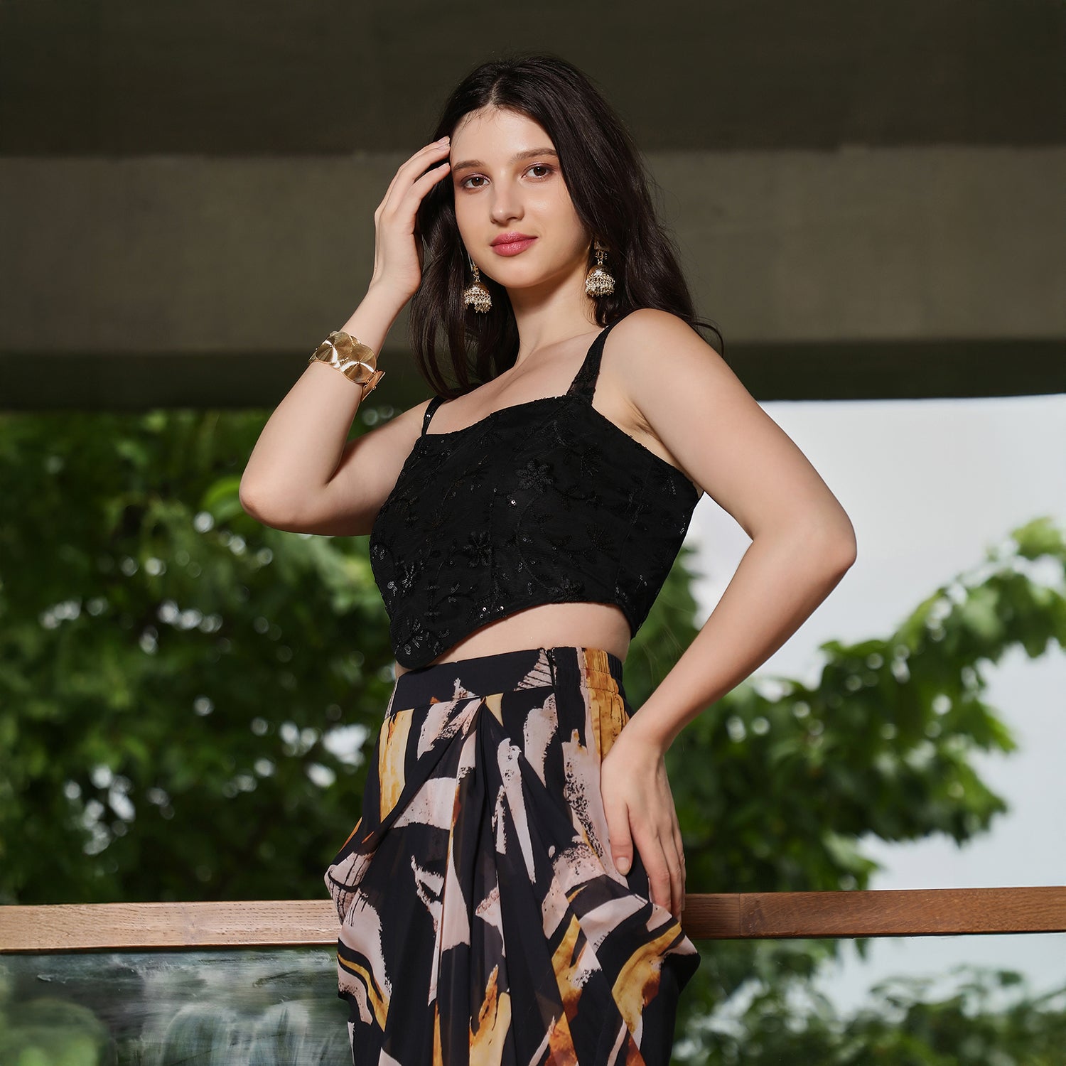 Abstract-Imprint Corset Co-ord Set