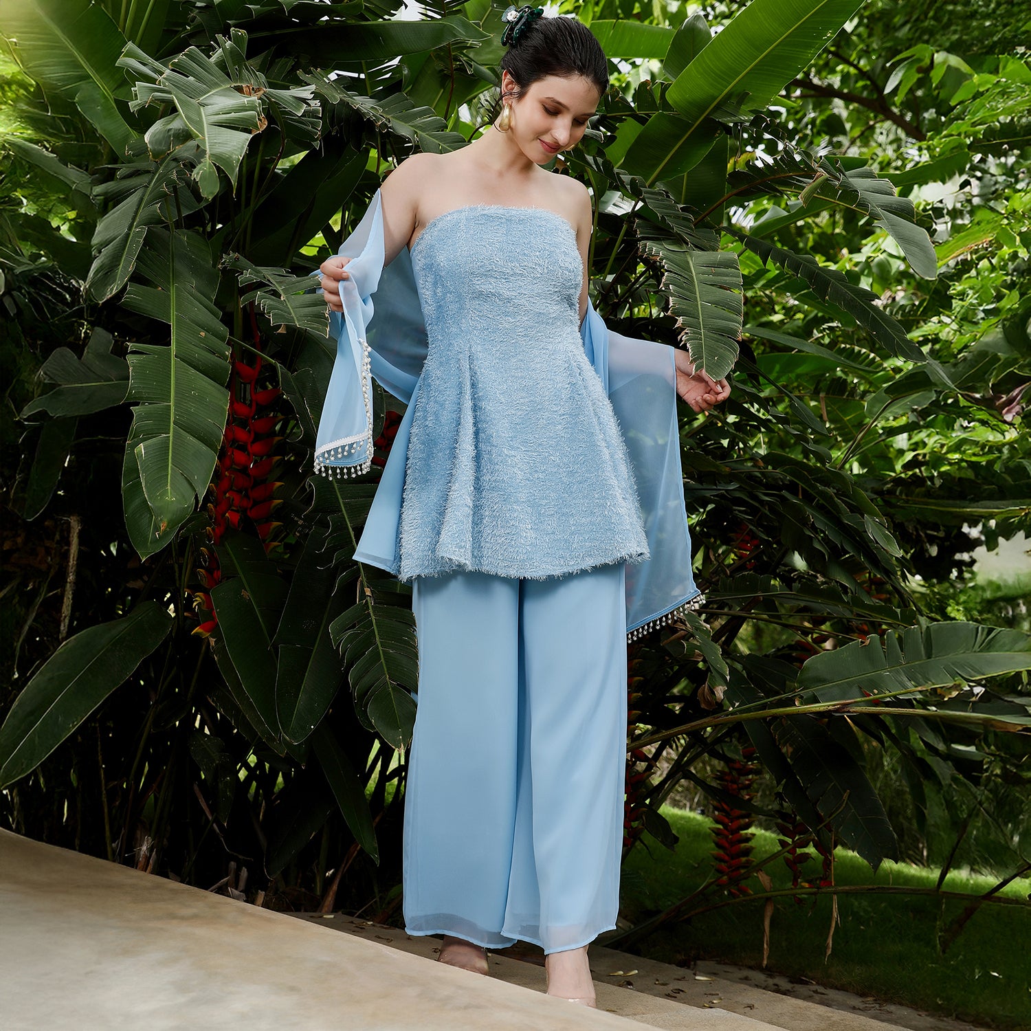 Flared-Textured Kurta Set