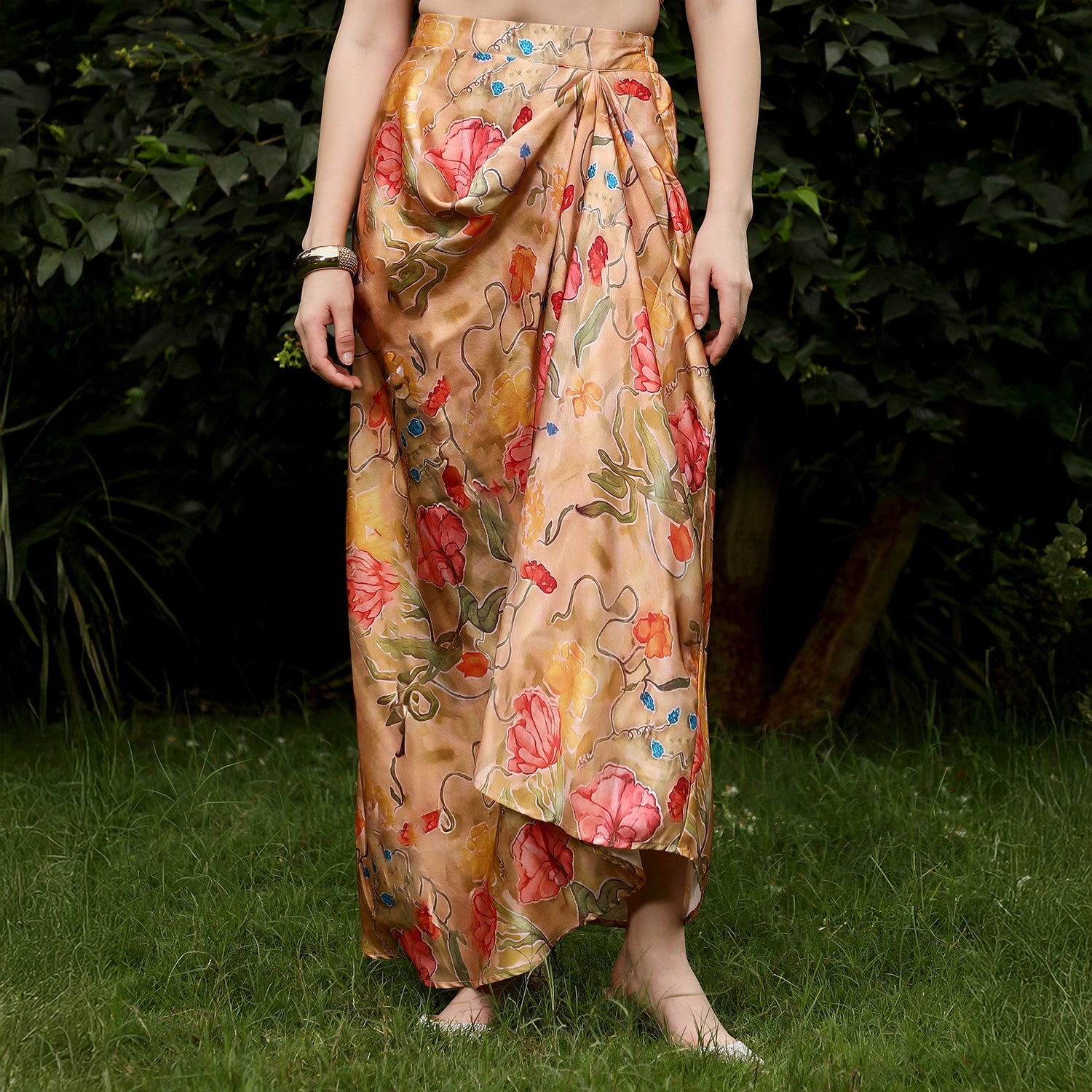 Botanical-Imprint Corset Co-ord Set