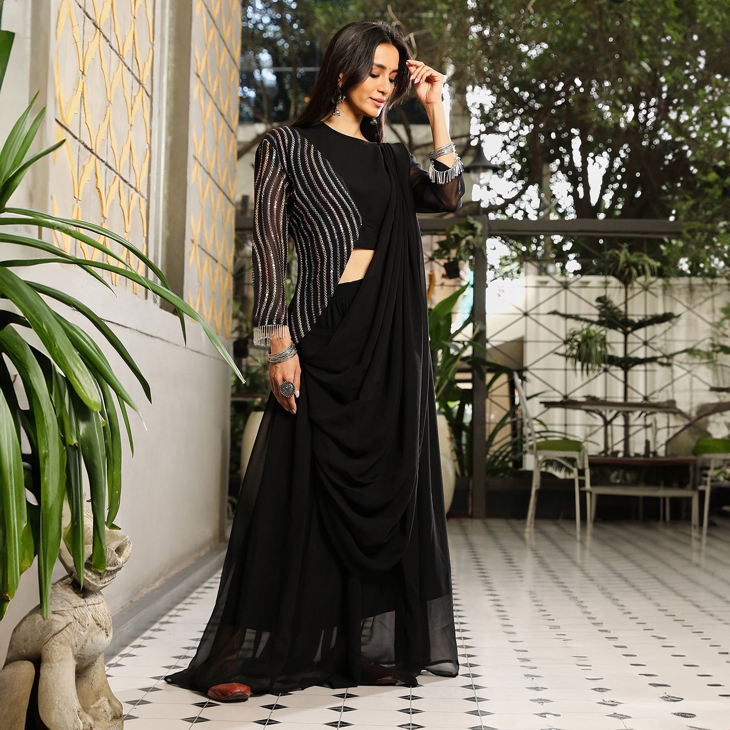 Embellished Lined Pre-Draped Saree