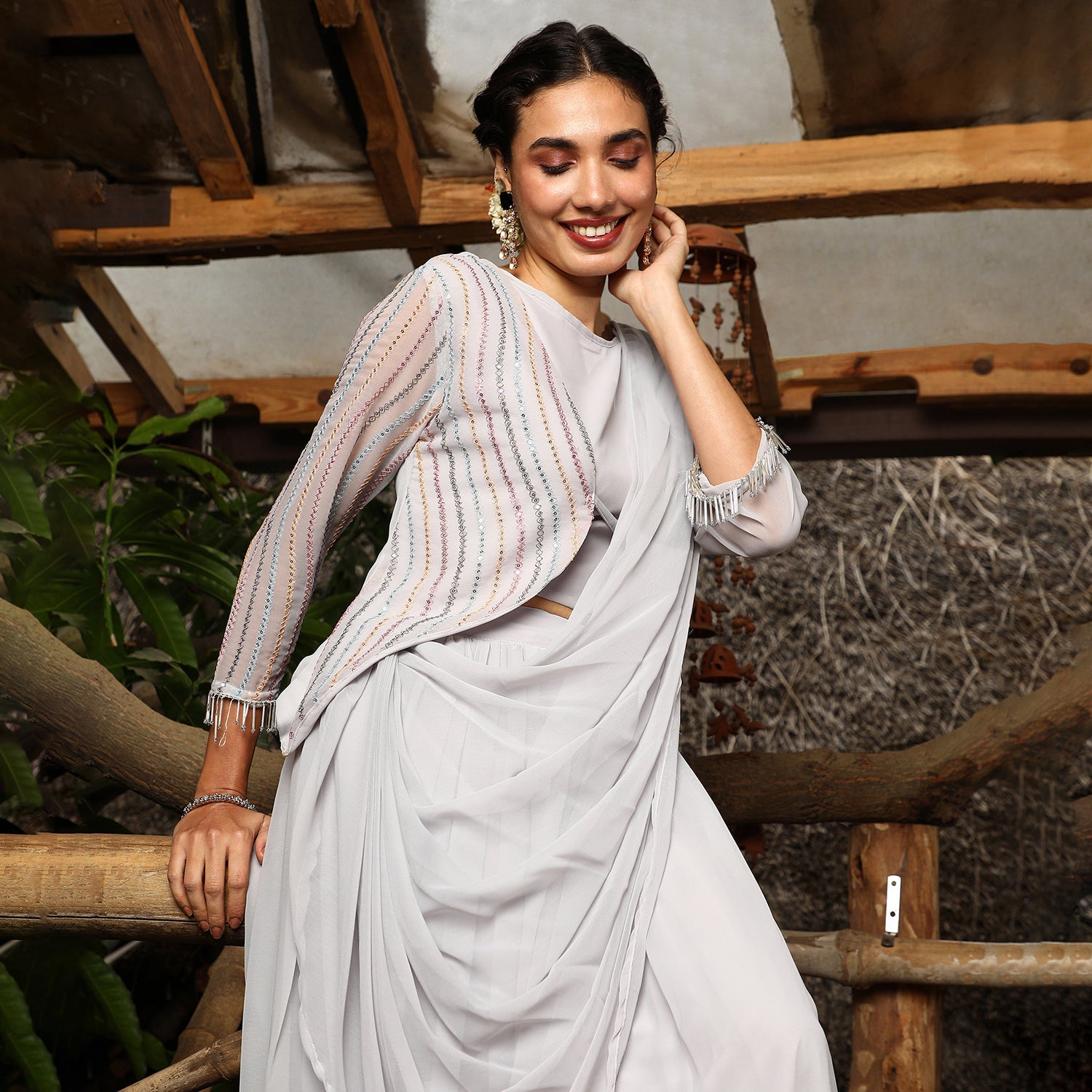 Embellished Lined Pre-Draped Saree