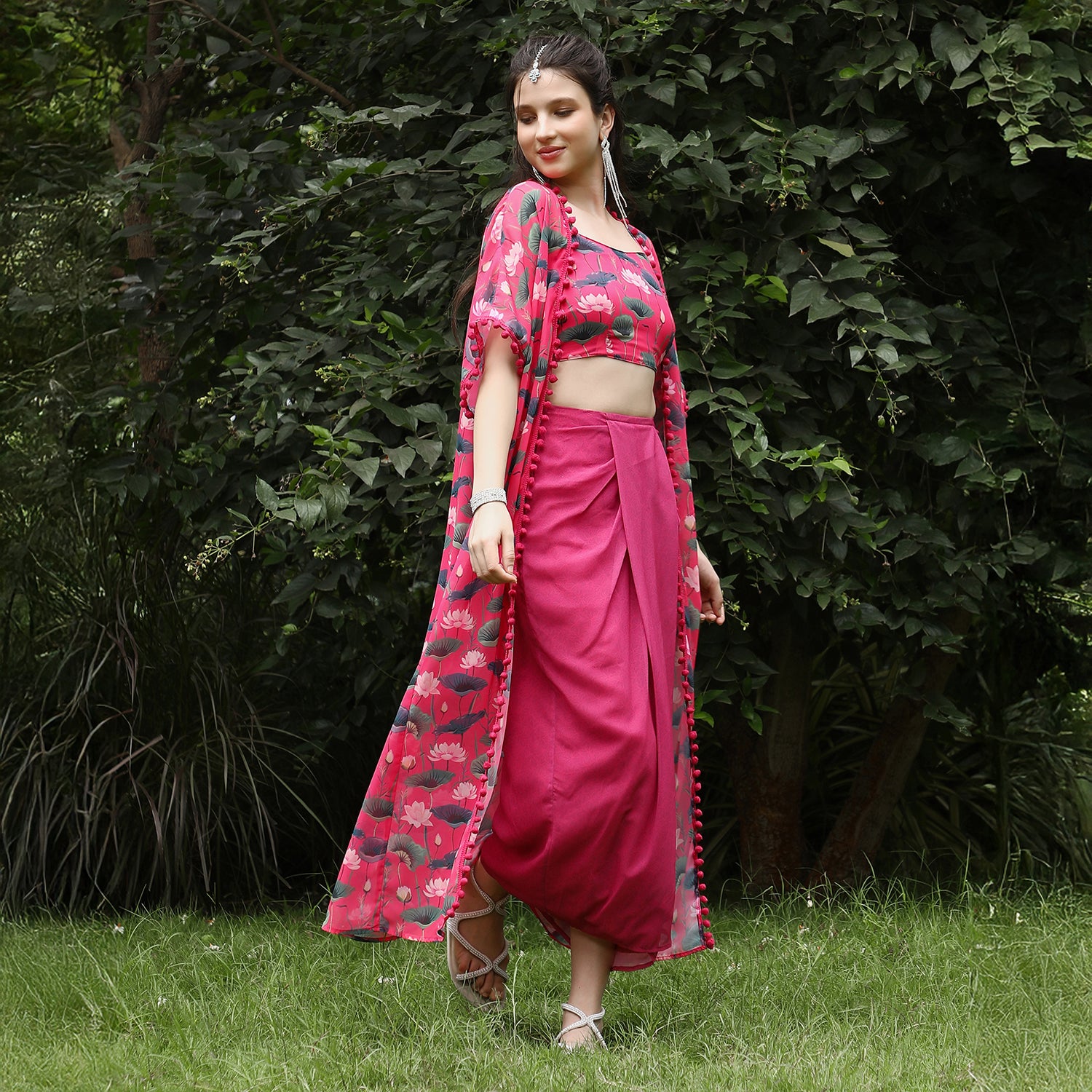 Flora-Imprint Draped Co-Ord Set