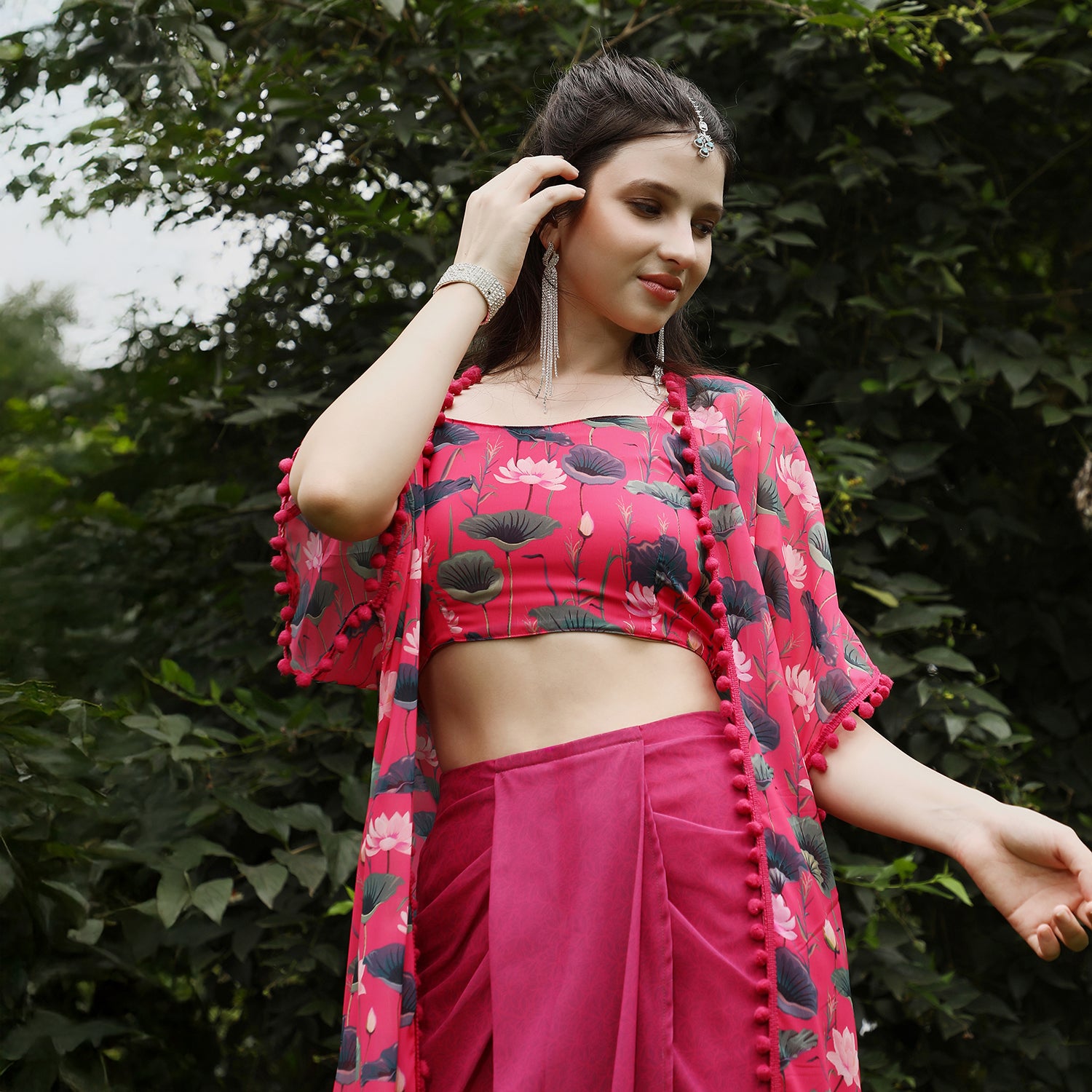 Flora-Imprint Draped Co-Ord Set