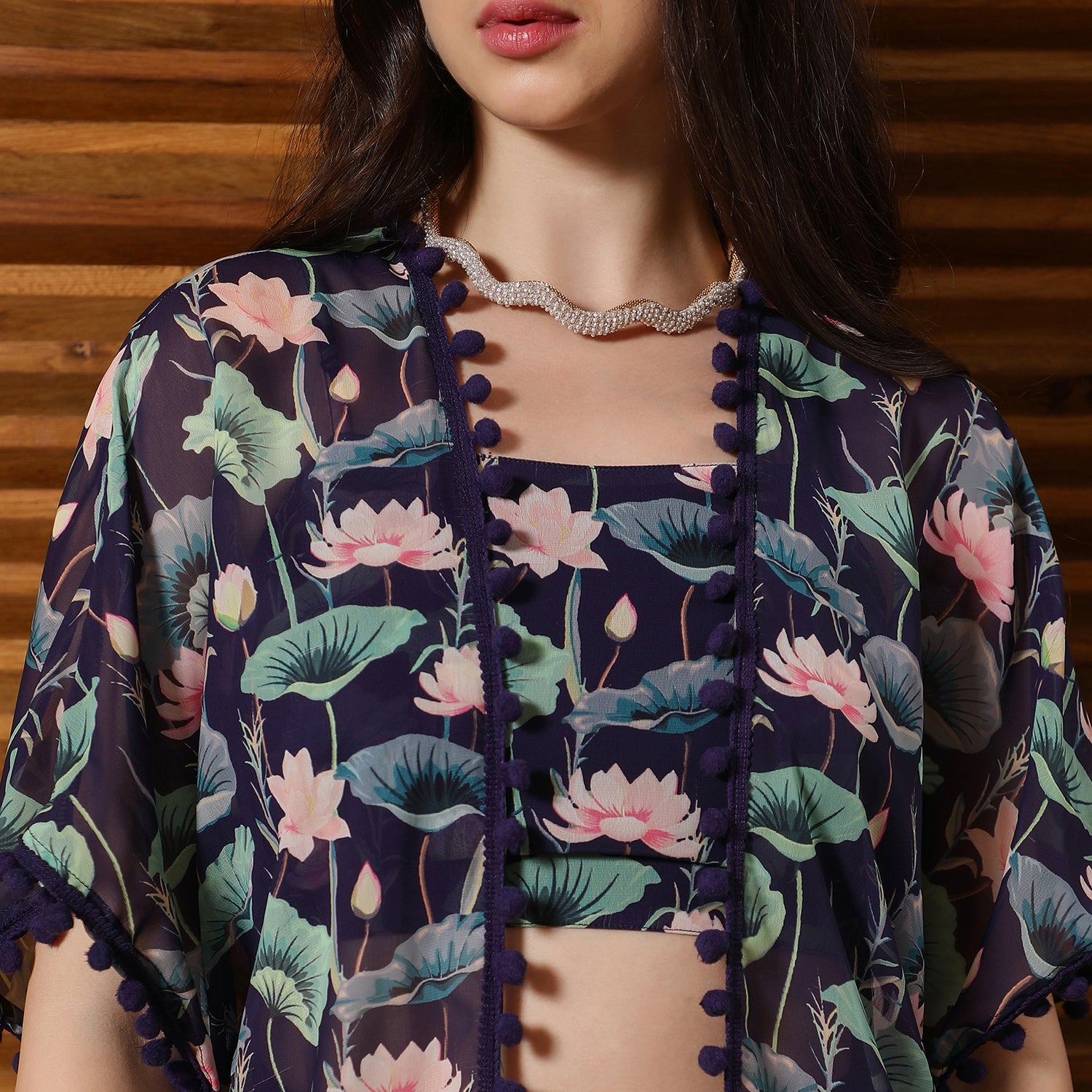 Flora-Imprint Draped Co-Ord Set