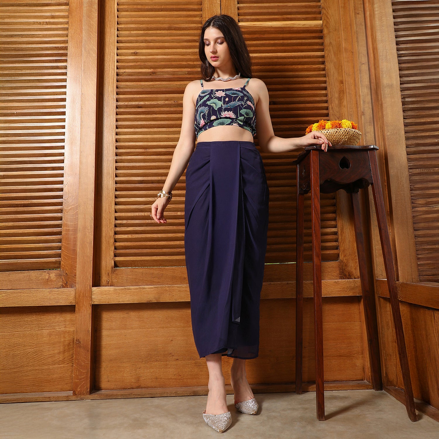 Flora-Imprint Draped Co-Ord Set