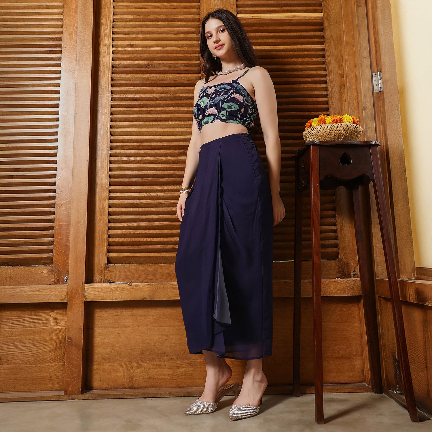 Flora-Imprint Draped Co-Ord Set